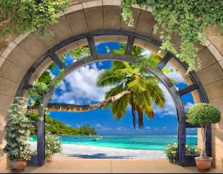 Фотошпалери Вид дпа пальму і море 22196